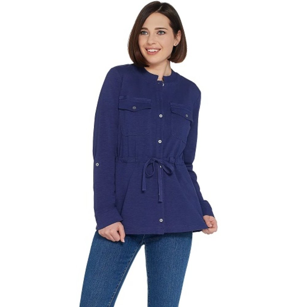 Denim & Co. Textured Knit Long-Sleeve Button Front Spring Jacket